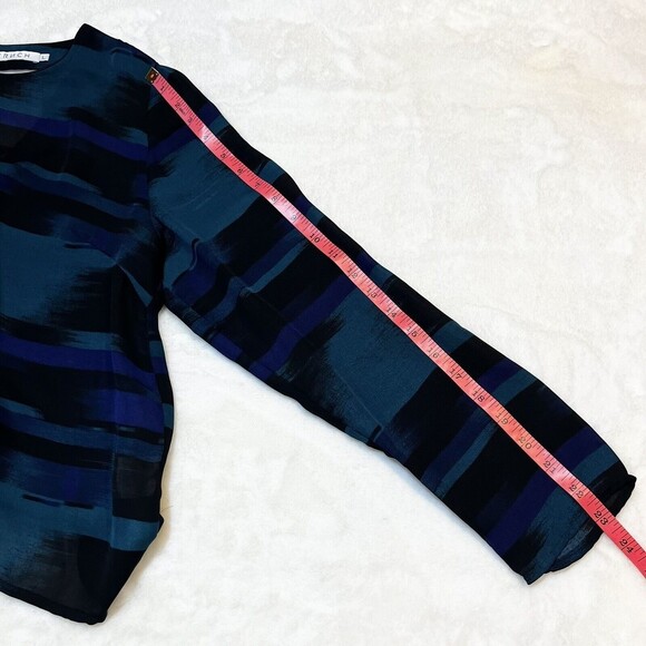 FRNCH Womens Top Semi-Sheer Blue Teal Black Sz L - Picture 10 of 10